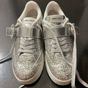 Silver sparkly Jimmy Choo tennis shoes